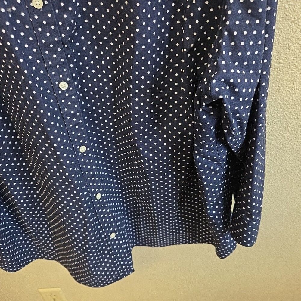 Lauren Ralph Lauren Navy Polka Dot Button 3/4 Sleeve Shirt No Iron 3X Plus Size - Picture 4 of 8